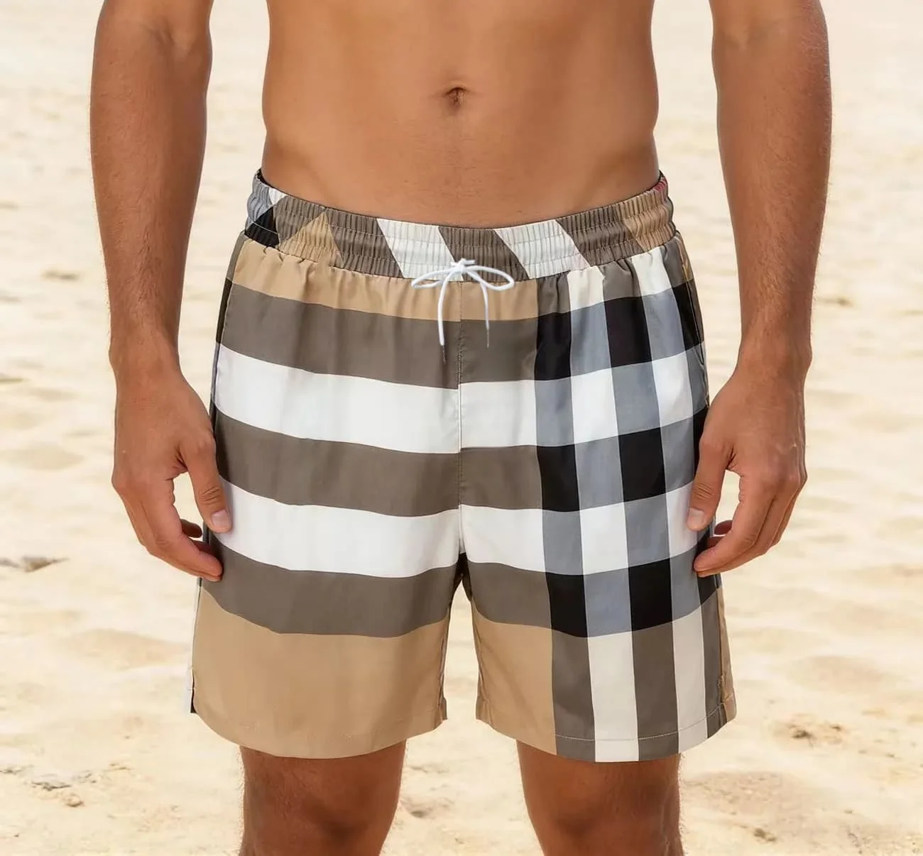 2026 Classic Plaid Print Men Swim Trunks Quick Dry Casual Beach Board Shorts with Drawstring Elastic Waist Summer Swimwear
2026 Classic Plaid Print Men Swim Trunks Quick Dry Casual Beach Board Shorts with Drawstring Elastic Waist Summer Swimwear