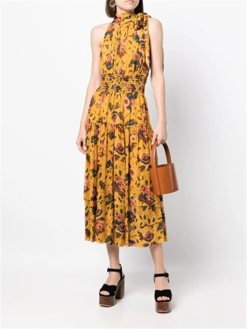 4 Colors Women Higih Waist Mid-Length Dress Sleeveless Vintage Pleated Fashion Temperament Ladies Summer New 2024 Robe
4 Colors Women Higih Waist Mid-Length Dress Sleeveless Vintage Pleated Fashion Temperament Ladies Summer New 2024 Robe