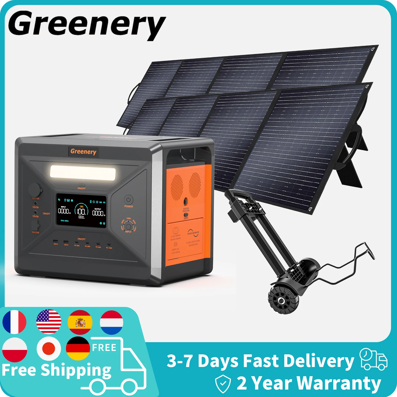 Greenery 2500W/2304Wh Portable Power Station Solar Generator with 2x200W Solar Pane Large Power Station Supply for Home Backup
Greenery 2500W/2304Wh Portable Power Station Solar Generator with 2x200W Solar Pane Large Power Station Supply for Home Backup