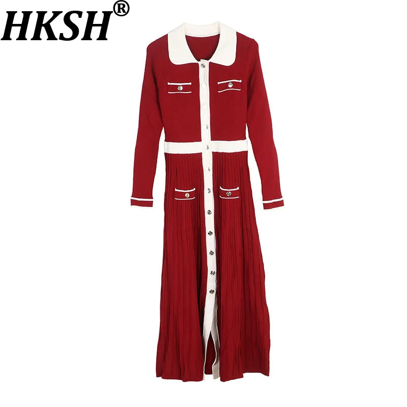 HKSH Spring Autumn New Women Knitted Dress Elegant Color Block Single Breasted Long Sleeves Slim Fit Pleated Ins Dresses HK18259
HKSH Spring Autumn New Women Knitted Dress Elegant Color Block Single Breasted Long Sleeves Slim Fit Pleated Ins Dresses HK18259