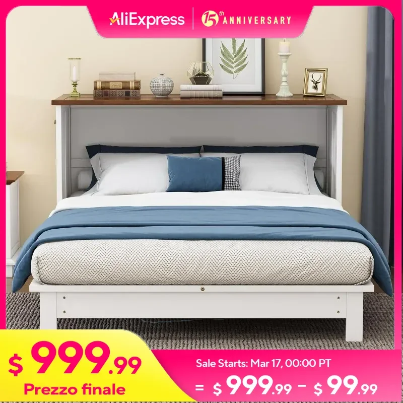Queen Size Murphy Bed Cabinet with Charging Station and Large Storage Drawer, Solid Wood Platform Bedframe, Foldable Saving
Queen Size Murphy Bed Cabinet with Charging Station and Large Storage Drawer, Solid Wood Platform Bedframe, Foldable Saving