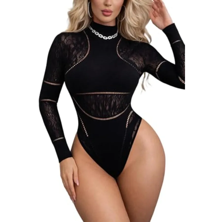 AVZXSA Women's Sexy Long Sleeve Lace Bodysuit, Mock Neck One Pcs with Snap Crotch, Seamless Mesh Top Bodysuits
AVZXSA Women's Sexy Long Sleeve Lace Bodysuit, Mock Neck One Pcs with Snap Crotch, Seamless Mesh Top Bodysuits