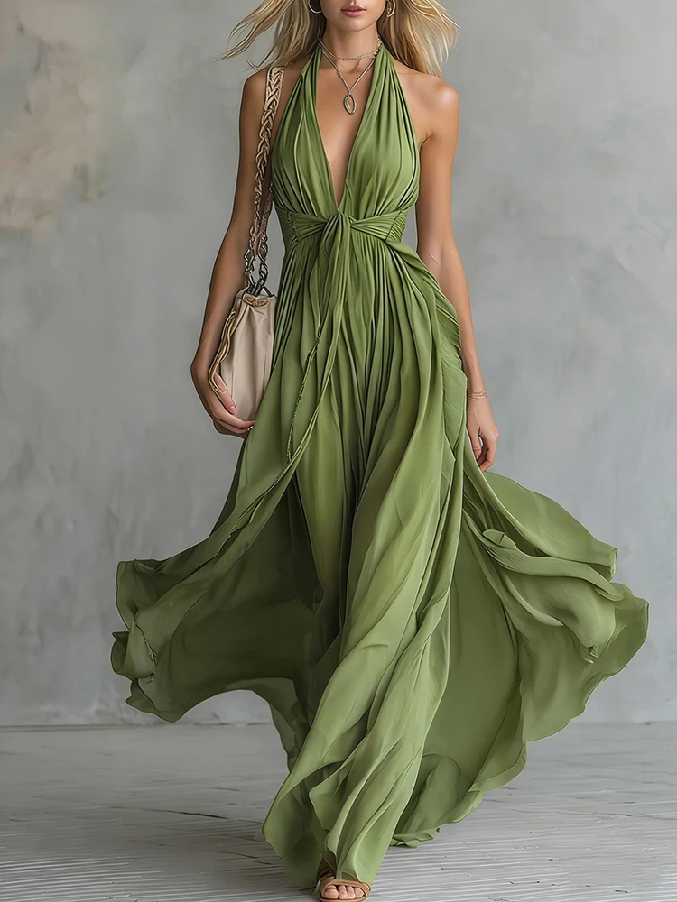 Sexy Deep-V Sleeveless Hollow Out Banquet Dress Summer Solid Color Slim Pleated Evening Dress Elegant Backless High Waist Dress
Sexy Deep-V Sleeveless Hollow Out Banquet Dress Summer Solid Color Slim Pleated Evening Dress Elegant Backless High Waist Dress