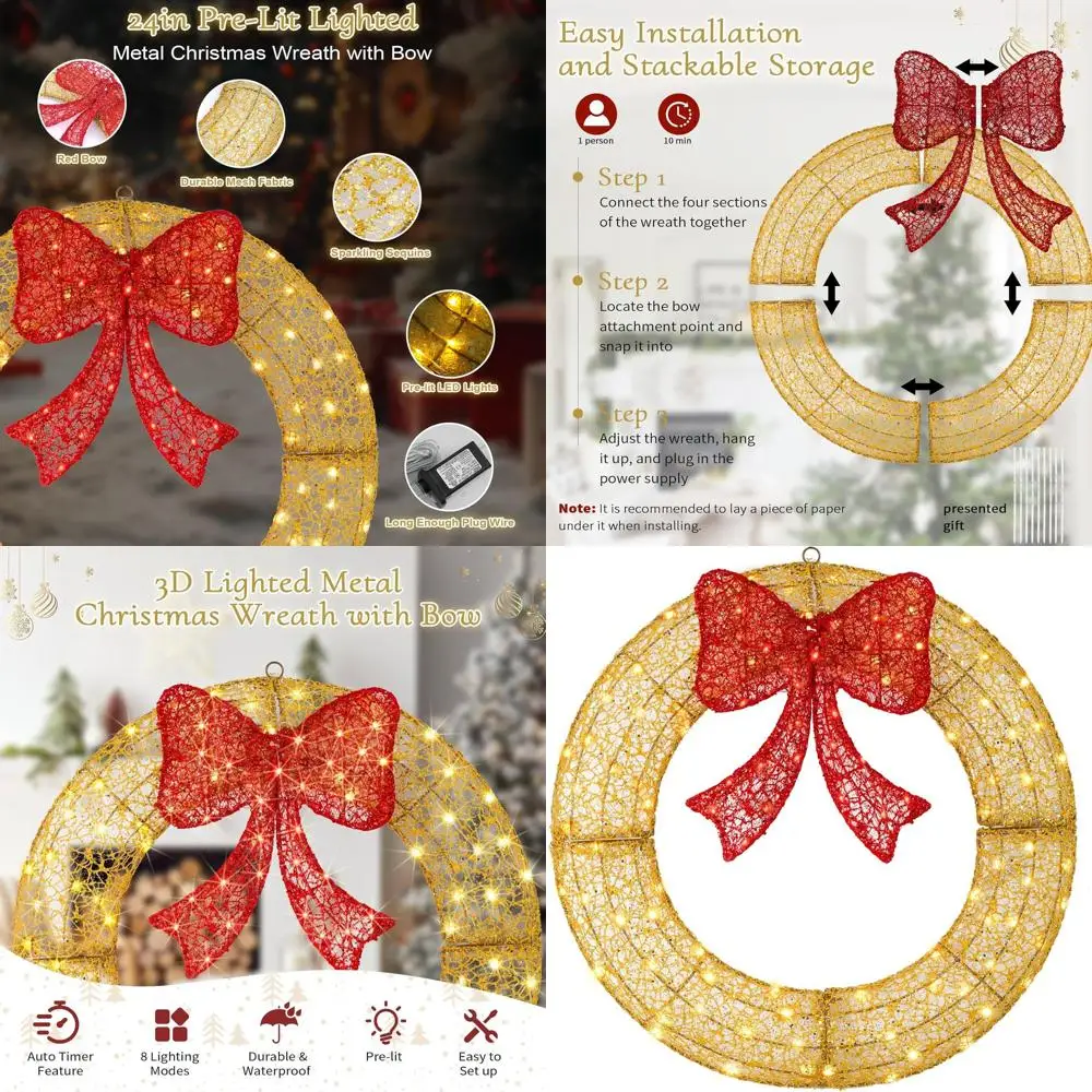 Рождественский венок на открытом воздухе с предварительной подсветкой 140 светодиодных фонарей, золотисто-красный бант, функция таймера для дома, входной двери, окна, декора для гаража
Рождественский венок на открытом воздухе с предварительной подсветкой 140 светодиодных фонарей, золотисто-красный бант, функция таймера для дома, входной двери, окна, декора для гаража