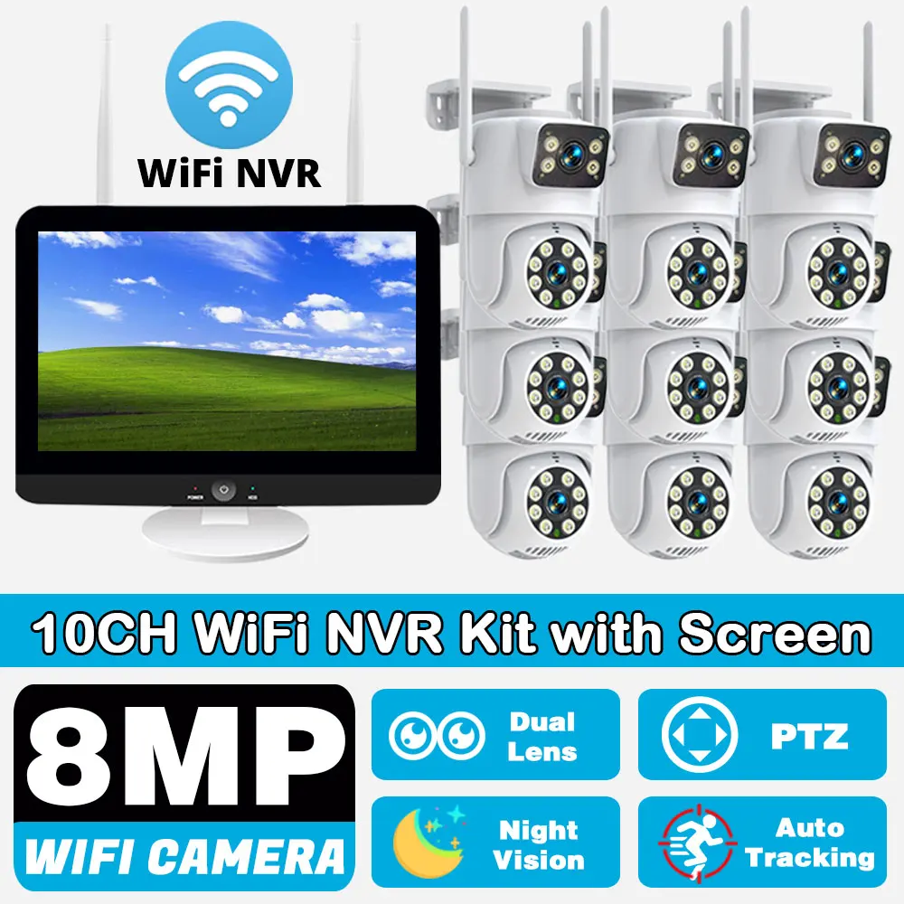 5MP 8MP WIFI Surveillance System Built-in 12.5" LCD Screen Wi-Fi NVR Kit Wireless Outdoor Smart Security IP Cameras Dual lens 4K
5MP 8MP WIFI Surveillance System Built-in 12.5" LCD Screen Wi-Fi NVR Kit Wireless Outdoor Smart Security IP Cameras Dual lens 4K