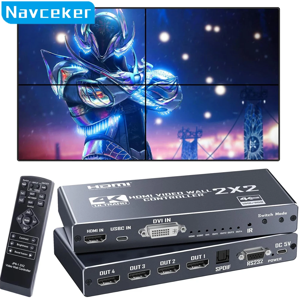 4K@30Hz 2x2 DVI USB C HDMI Video Wall Controller Multi-screen Splicing Box 90° Vertical 1x2 1x3 1x4 4x1 TV Splicer Processor
4K@30Hz 2x2 DVI USB C HDMI Video Wall Controller Multi-screen Splicing Box 90° Vertical 1x2 1x3 1x4 4x1 TV Splicer Processor