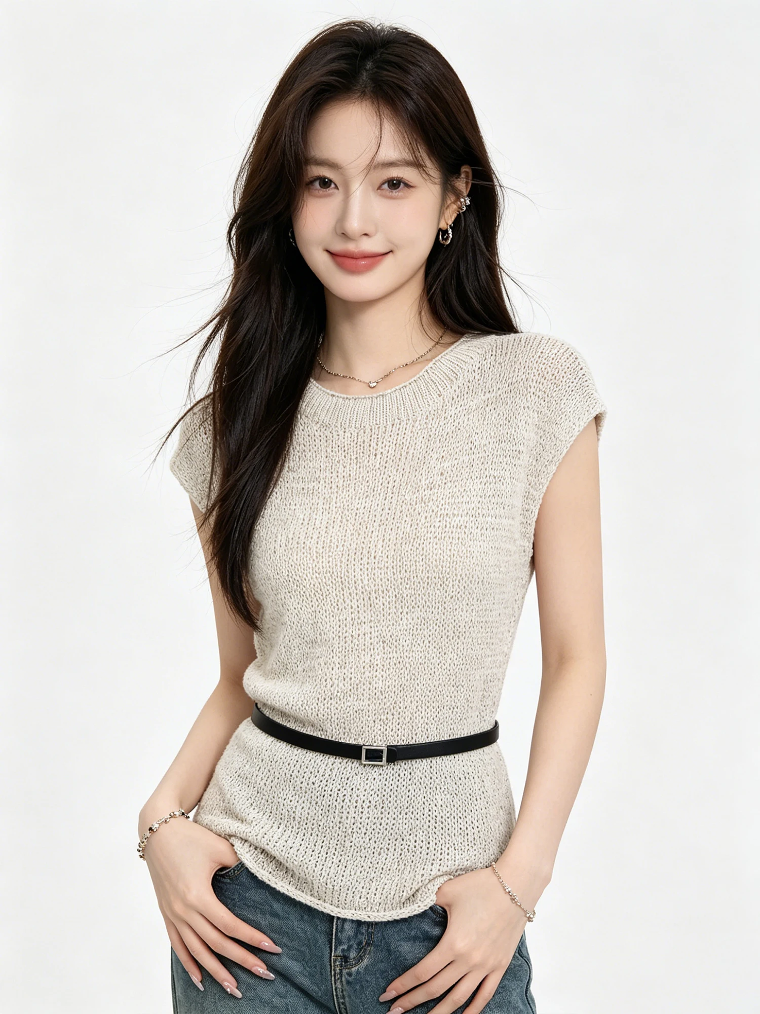 Summer Beautiful Hollow out Knitted Top Women's Loose Slimming Korean Style Design Belted Casual Cotton Nylon Blend
Summer Beautiful Hollow out Knitted Top Women's Loose Slimming Korean Style Design Belted Casual Cotton Nylon Blend