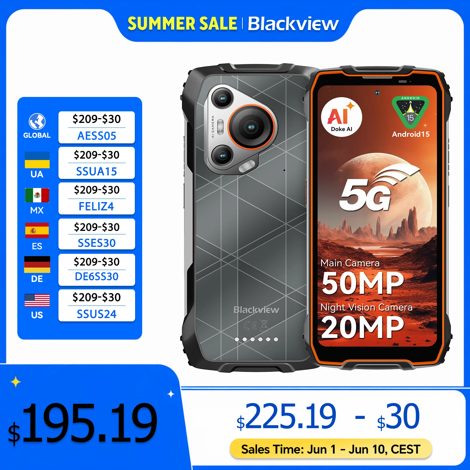 BLACKVIEW BL7000 5G AI Rugged Smartphone MTK 6300, 6.78" HD+2.4K Display 120Hz, 8GB + 256GB, 7500Amh Cerllphone Android 15
BLACKVIEW BL7000 5G AI Rugged Smartphone MTK 6300, 6.78" HD+2.4K Display 120Hz, 8GB + 256GB, 7500Amh Cerllphone Android 15