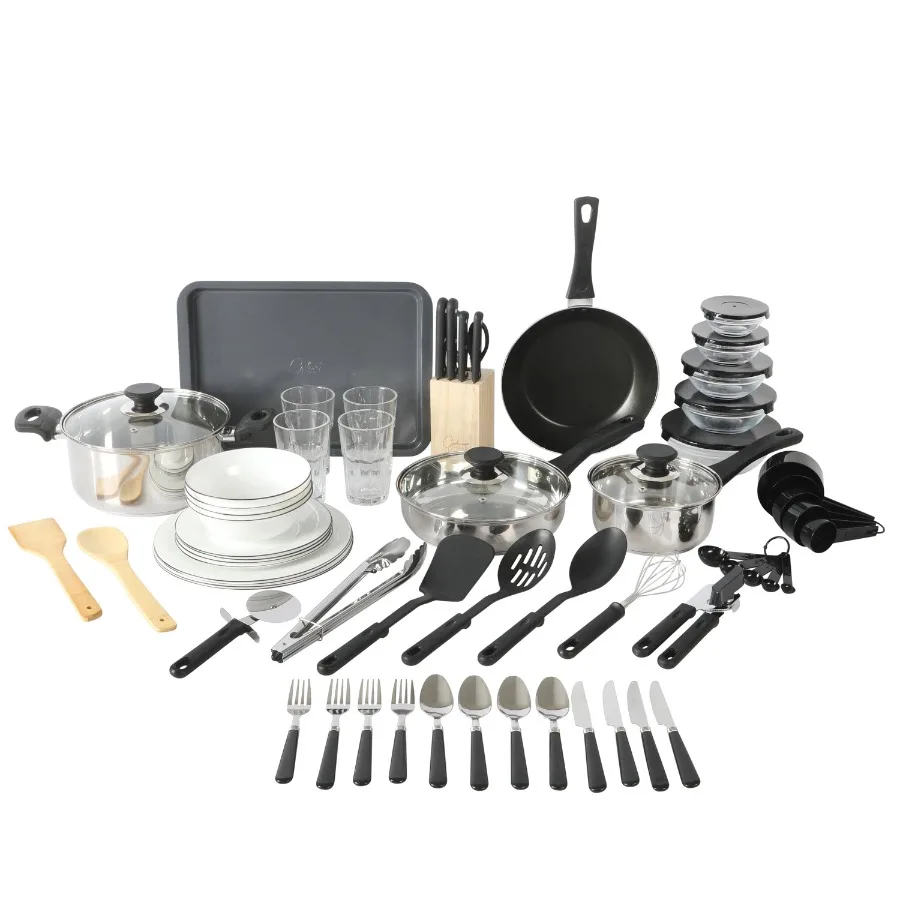 Home Stainless Steel Cookware Set Pots and Pans with Dinnerware Bakeware and Utensils 72-Piece
Home Stainless Steel Cookware Set Pots and Pans with Dinnerware Bakeware and Utensils 72-Piece