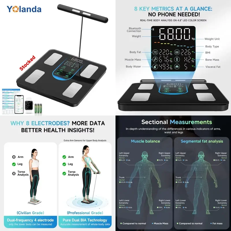 Yolanda Eight Electrode Body Scale Home Gym Body Composition Analysis BMI Light Weight Rechargeable Weight Scale
Yolanda Eight Electrode Body Scale Home Gym Body Composition Analysis BMI Light Weight Rechargeable Weight Scale