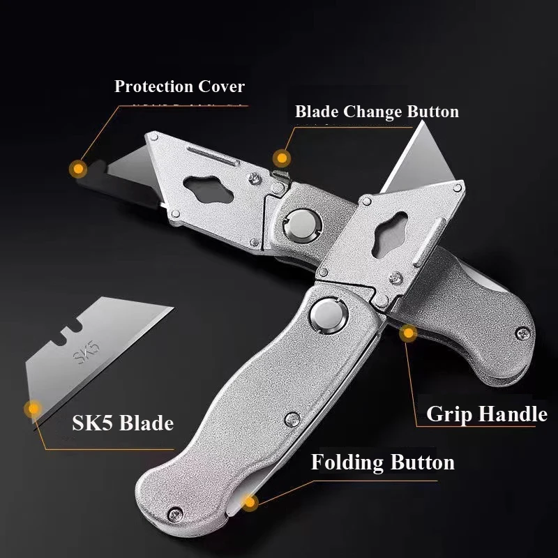 Folding Aluminum Alloy Utility Knife, Pocket Portable Quick Change Blades Box Cutter with Belt Clip, Warehouse Carpet Knife
Folding Aluminum Alloy Utility Knife, Pocket Portable Quick Change Blades Box Cutter with Belt Clip, Warehouse Carpet Knife