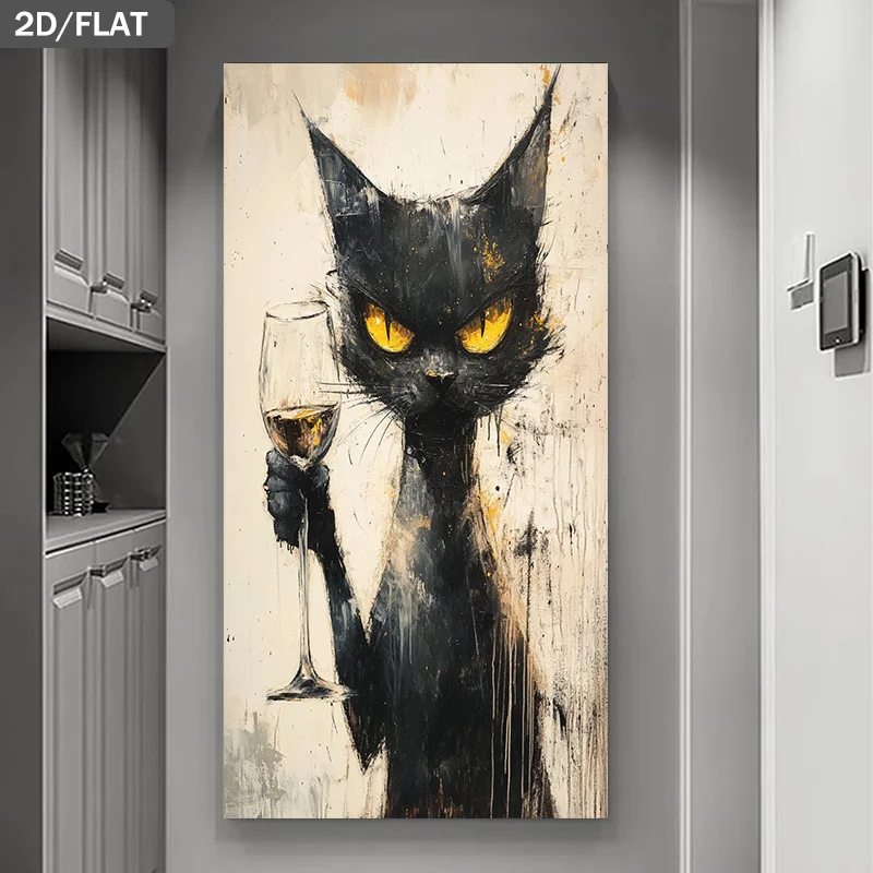 2D/Flat Modern Minimalist Black Cat with Wine Glass Canavs Wall Art - Oversized Frameless Canvas Painting for Living Room Decor
2D/Flat Modern Minimalist Black Cat with Wine Glass Canavs Wall Art - Oversized Frameless Canvas Painting for Living Room Decor