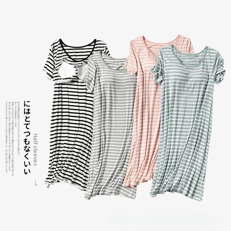 Women's Sleep Dress Summer New Style with Chest Pad Short Sleeve Striped Home Long Skirt Large Size Base Dress
Women's Sleep Dress Summer New Style with Chest Pad Short Sleeve Striped Home Long Skirt Large Size Base Dress