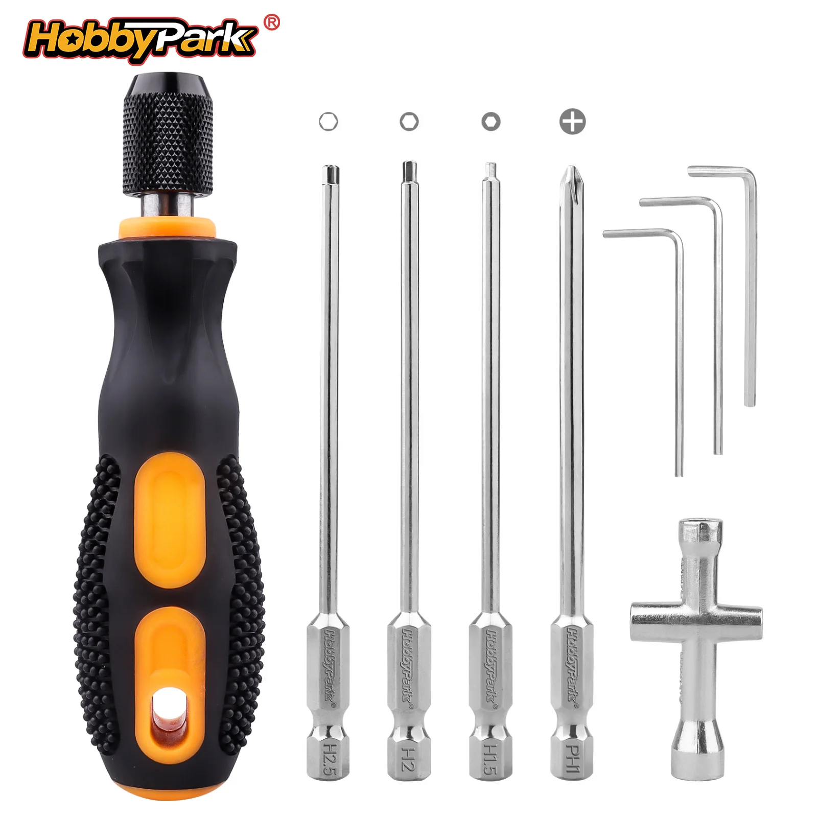 HobbyPark RC Screwdriver Set Quick-Release Handle Hex Bits 1.5/2.0/2.5mm & 4.0mm Phillips for 1/8-1/16 Traxxas Axial Arrma
HobbyPark RC Screwdriver Set Quick-Release Handle Hex Bits 1.5/2.0/2.5mm & 4.0mm Phillips for 1/8-1/16 Traxxas Axial Arrma