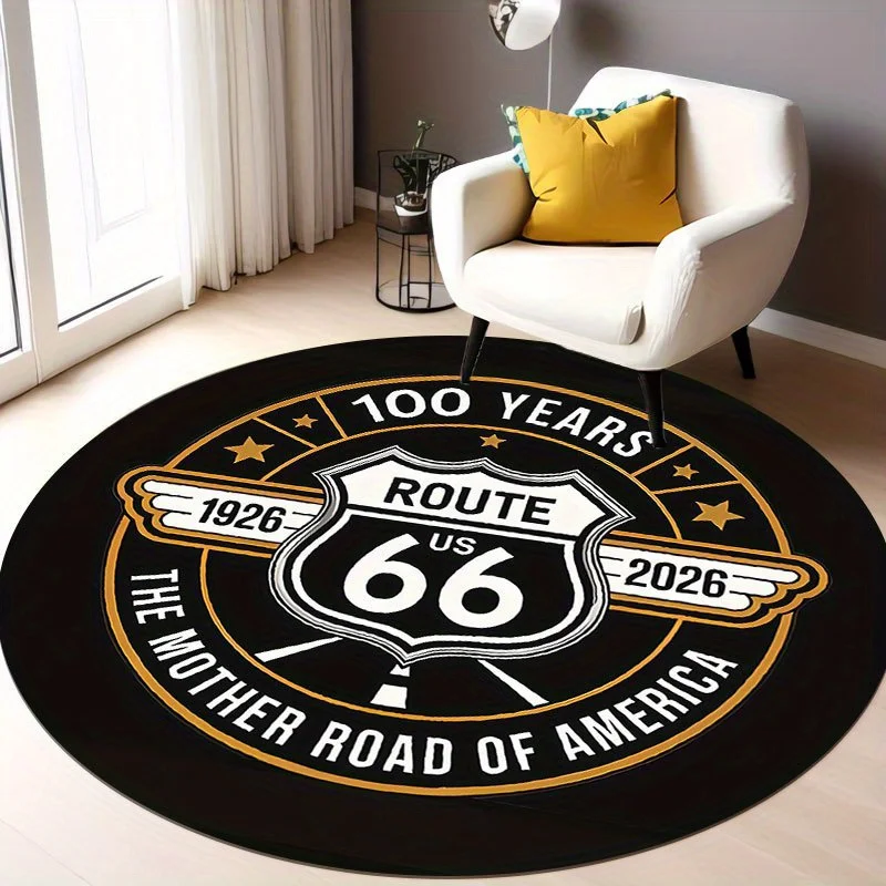 Round Route 66 100th Anniversary Area Rug, Vintage American Highway Floor Mat, Unique Retro Gift Including Non-Slip Backing
Round Route 66 100th Anniversary Area Rug, Vintage American Highway Floor Mat, Unique Retro Gift Including Non-Slip Backing