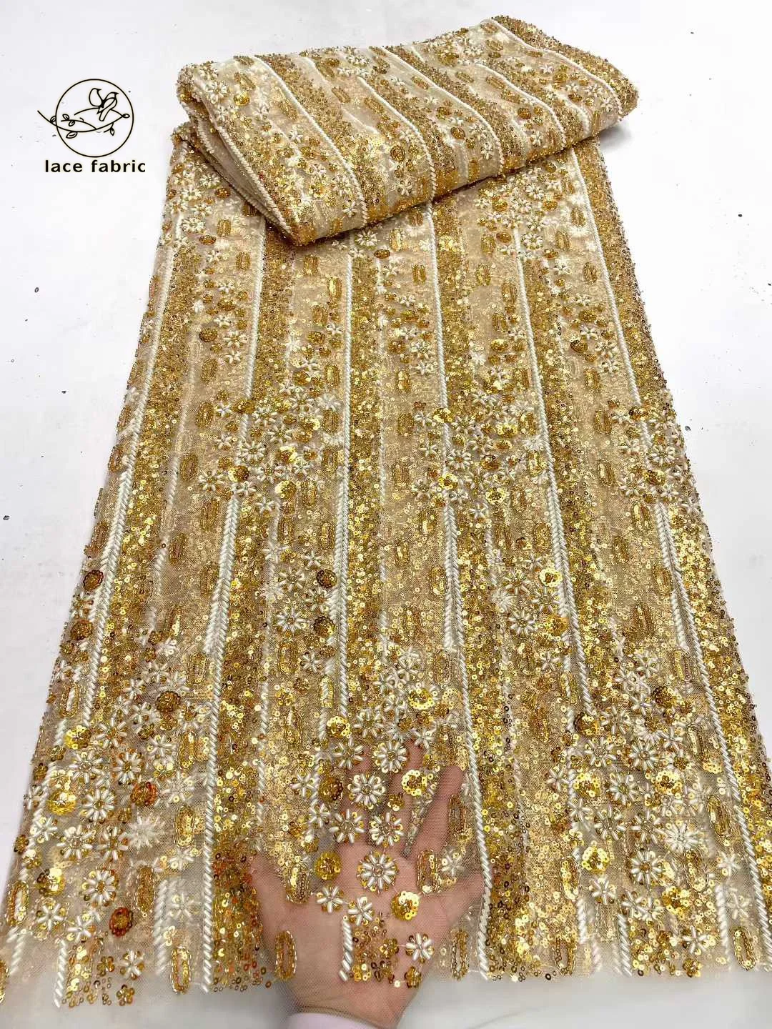 Luxury Gold Sequins Tube Beads Lace Fabric For Wedding 2026 New Design French African Tulle Sequins Laces For Evening Dresses
Luxury Gold Sequins Tube Beads Lace Fabric For Wedding 2026 New Design French African Tulle Sequins Laces For Evening Dresses