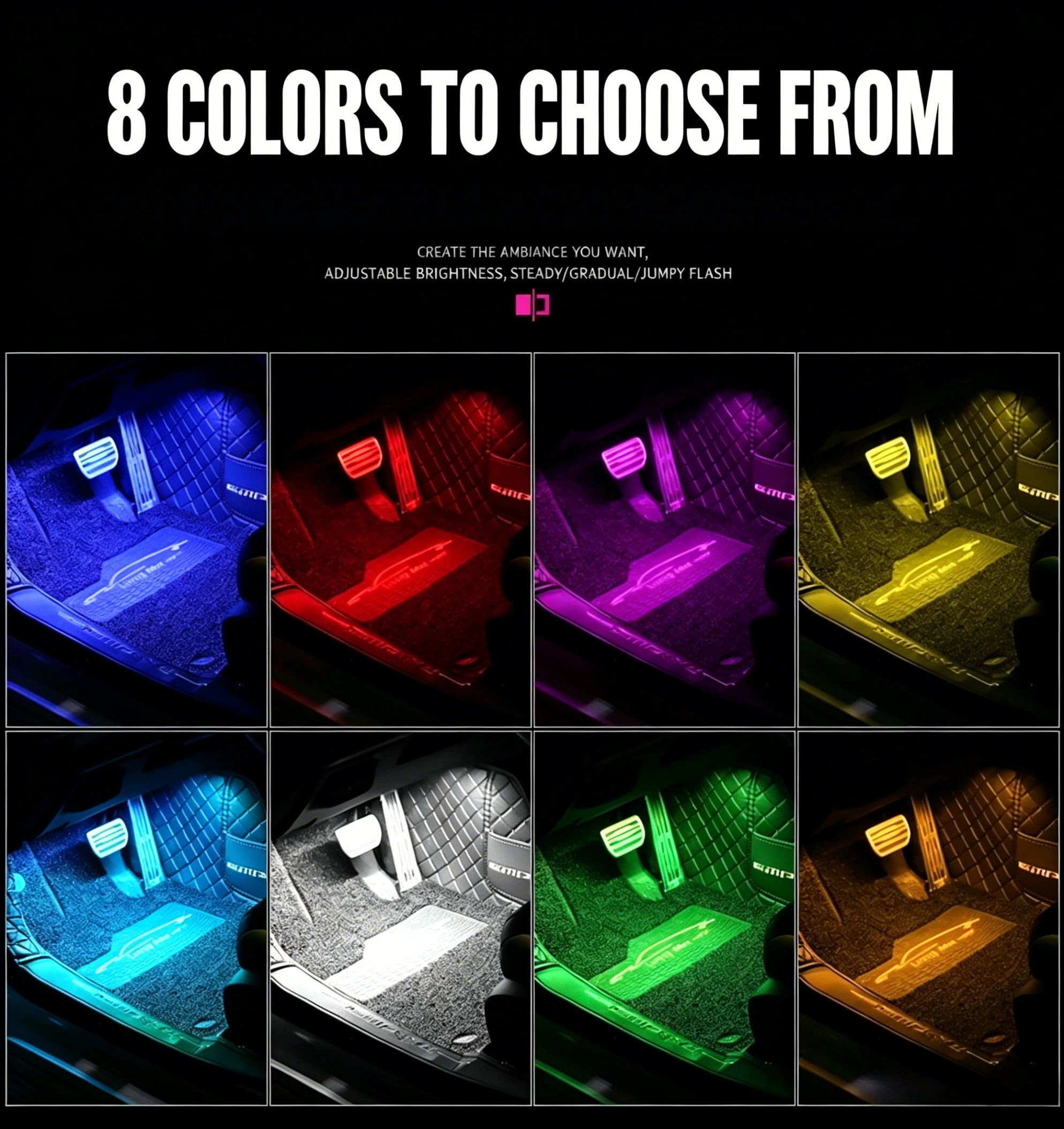 8 Colors RGB Car LED Ambient Light Strip,Car cigarette lighter/USB power supply Bluetooth APP Control Create romantic atmosphere
8 Colors RGB Car LED Ambient Light Strip,Car cigarette lighter/USB power supply Bluetooth APP Control Create romantic atmosphere