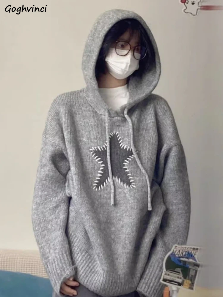 Hooded Pullovers Women Lazy Style Retro Sweater Autumn Winter Loose Korean Fashion Long-sleeved Knitted All-match Popular Mujer
Hooded Pullovers Women Lazy Style Retro Sweater Autumn Winter Loose Korean Fashion Long-sleeved Knitted All-match Popular Mujer