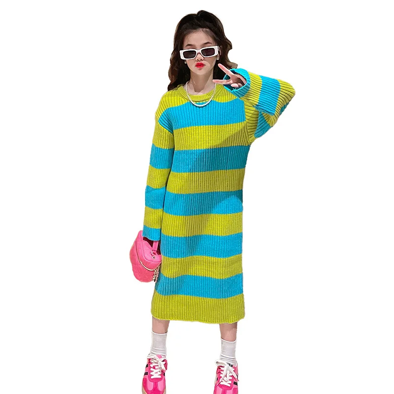 Fashion Female Child Long Striped Sweater Dress Teenagers Street Wear Top for Girls Streetwear Autumn Clothing Kids Knit Dresses
Fashion Female Child Long Striped Sweater Dress Teenagers Street Wear Top for Girls Streetwear Autumn Clothing Kids Knit Dresses