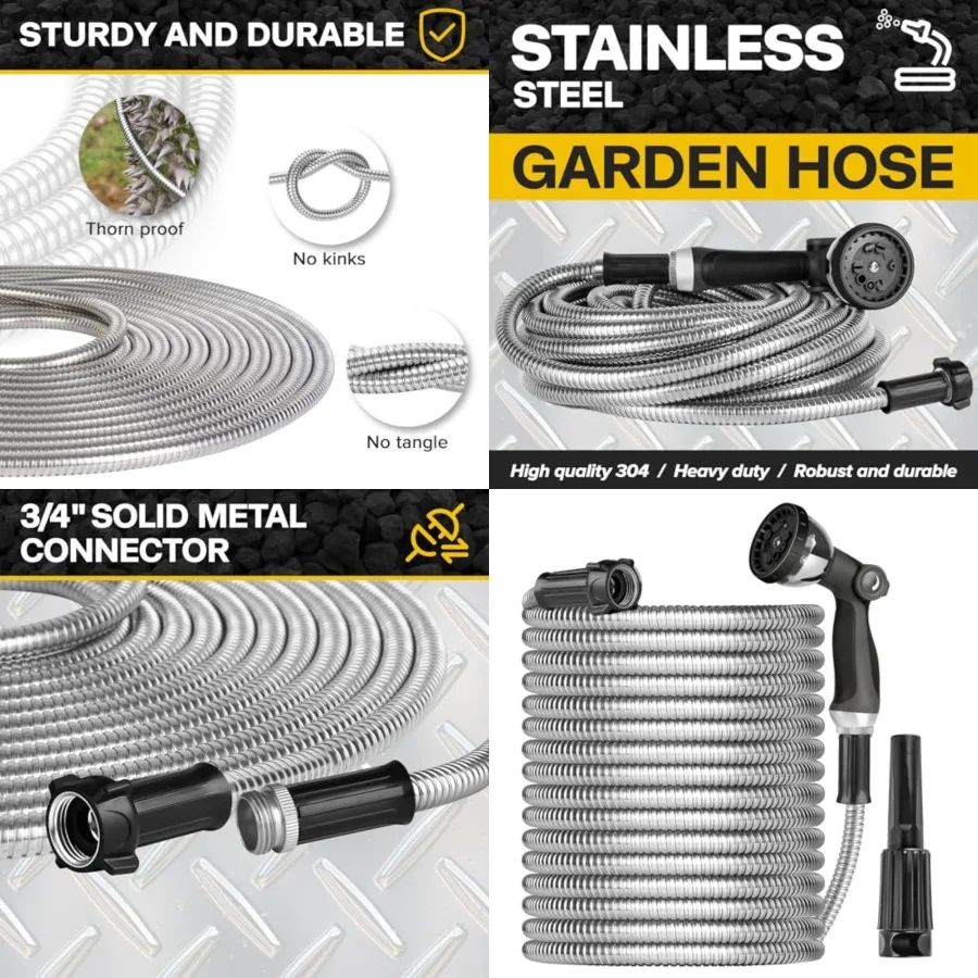 Metal Garden Hose Water Hose 100Feet Heavy Duty Stainless Steel Water Pipe with Sprayer Nozzle Flexible Lightweight Hose No Kin
Metal Garden Hose Water Hose 100Feet Heavy Duty Stainless Steel Water Pipe with Sprayer Nozzle Flexible Lightweight Hose No Kin