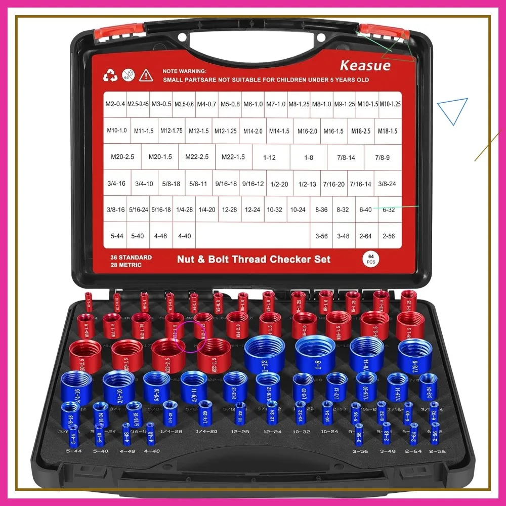 64Pcs Thread Checker Set, SAE & Metric Bolt Gauge, Nut Sizing Tool
64Pcs Thread Checker Set, SAE & Metric Bolt Gauge, Nut Sizing Tool