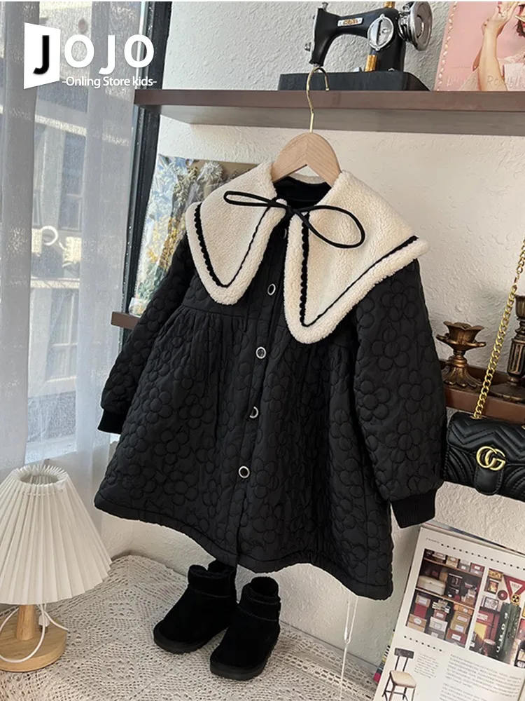 Girls Black Cotton Jacket Winter Children Foreign Style Baby Doll Collar Coat Medium Length Korean Simple Style Fashion Coat
Girls Black Cotton Jacket Winter Children Foreign Style Baby Doll Collar Coat Medium Length Korean Simple Style Fashion Coat