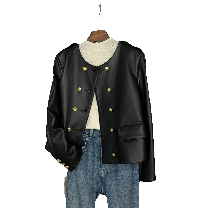 New Season Round Neck Genuine Leather Jacket With Double Breasted Sheepskin Short Fashionable And Versatile Coat
New Season Round Neck Genuine Leather Jacket With Double Breasted Sheepskin Short Fashionable And Versatile Coat