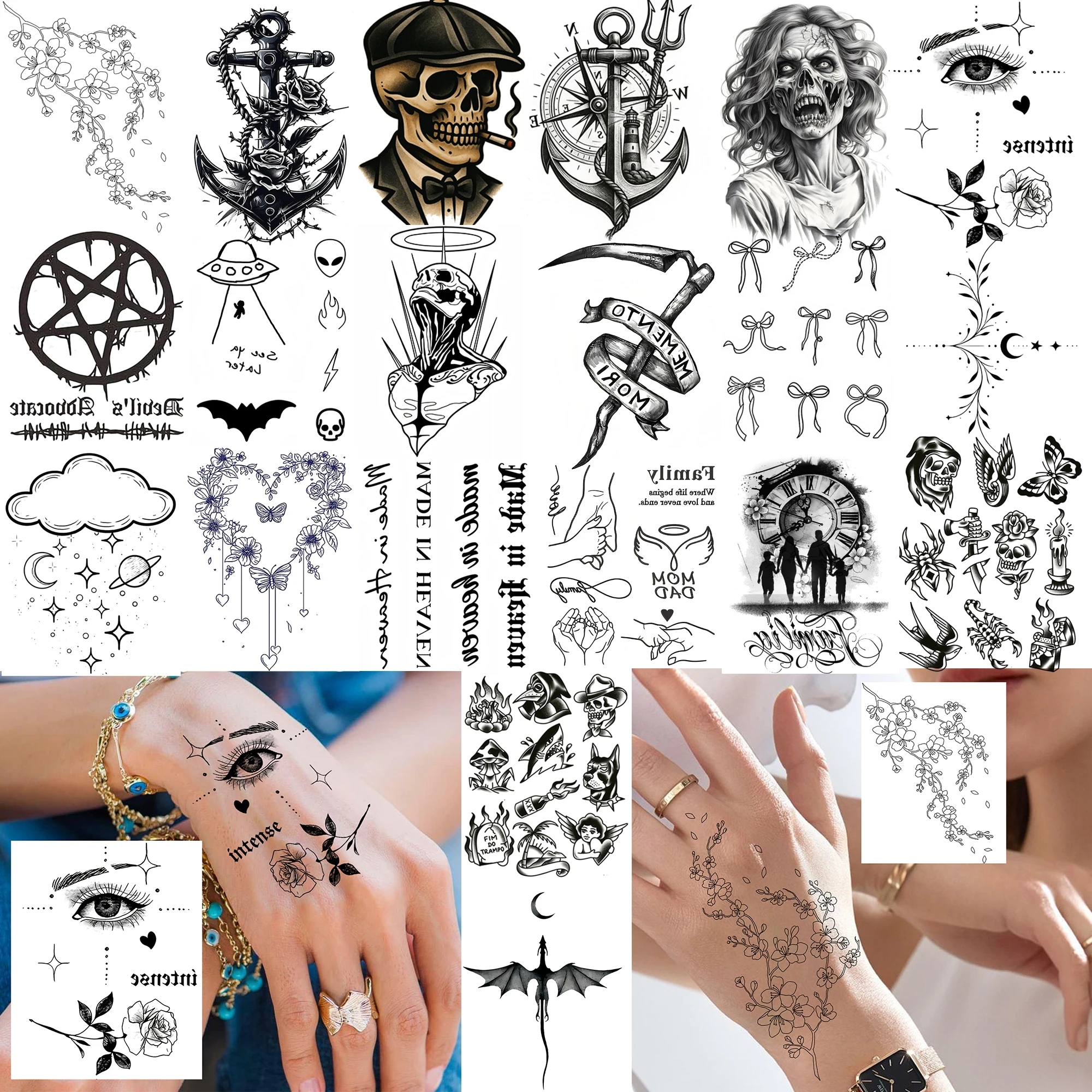 1 Sheet Halloween Skull Anchor Zombie Temporary Tattoos For Adult Hands Neck, Fake Tattoo Stickers Long Lasting Realistic Tatoos
1 Sheet Halloween Skull Anchor Zombie Temporary Tattoos For Adult Hands Neck, Fake Tattoo Stickers Long Lasting Realistic Tatoos