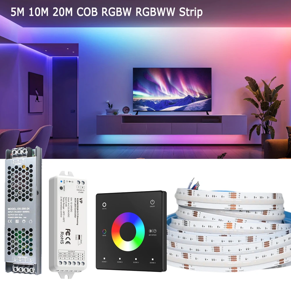 5M 10M 20M COB RGBW RGBWW LED Strip Kit 24V Flexible Color Changing Dimmable Room Liner Light Decor 2.4G RF Touch Remote Control
5M 10M 20M COB RGBW RGBWW LED Strip Kit 24V Flexible Color Changing Dimmable Room Liner Light Decor 2.4G RF Touch Remote Control