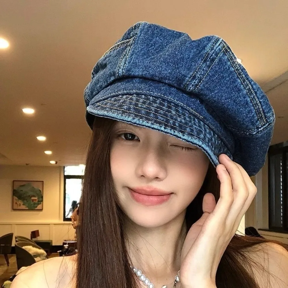 Casual Vintage Washed Denim Beret Newsboy Visor Octagonal Cap Artist Cloud Peaked Hat Streetwear
Casual Vintage Washed Denim Beret Newsboy Visor Octagonal Cap Artist Cloud Peaked Hat Streetwear