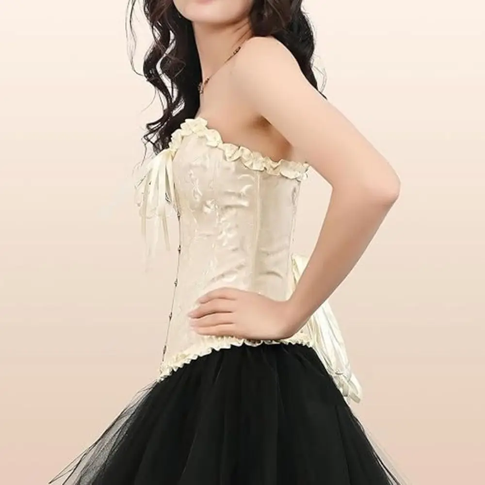 Lace Up Corset Top Elegant Ruffle Y2K Overbust Boned Bustiers Top Boned Structure Floral Lace Waist Trainer Cincher
Lace Up Corset Top Elegant Ruffle Y2K Overbust Boned Bustiers Top Boned Structure Floral Lace Waist Trainer Cincher