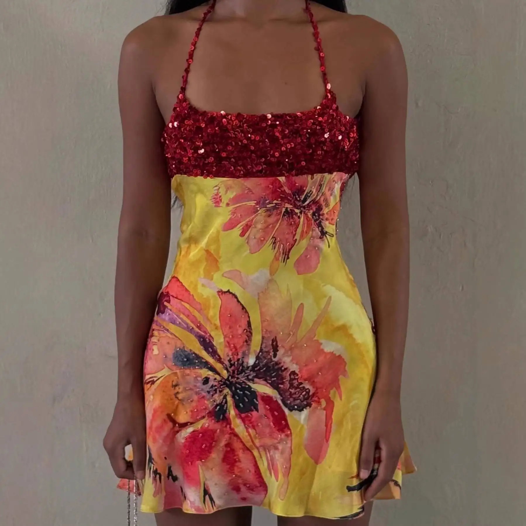 Fashionable Printed Bead Patchwork Short Sleeveless T-shirt Dress Slim Fit Waist Cinched Holiday Style Women's Poly Fiber Dress
Fashionable Printed Bead Patchwork Short Sleeveless T-shirt Dress Slim Fit Waist Cinched Holiday Style Women's Poly Fiber Dress