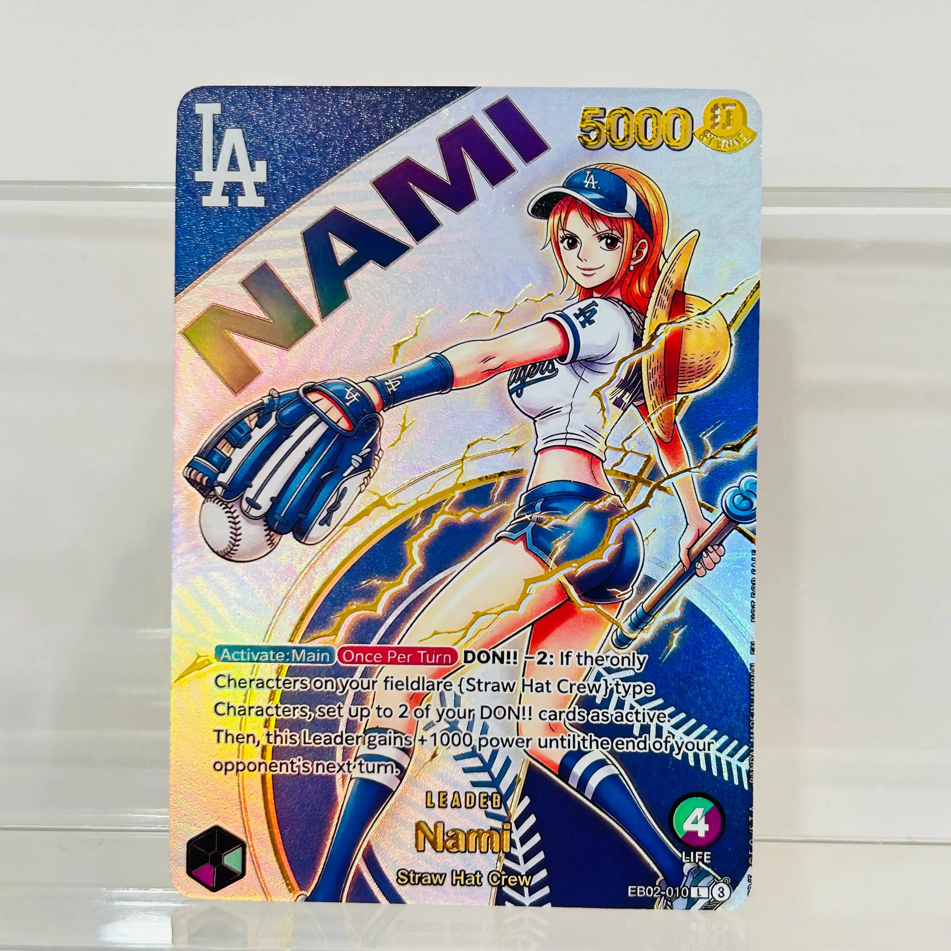 One Piece Nami EB02-010 LA Baseball Collab Leader Card EN Version Holographic Texture Cards DIY Premium Anime Collection Card
One Piece Nami EB02-010 LA Baseball Collab Leader Card EN Version Holographic Texture Cards DIY Premium Anime Collection Card