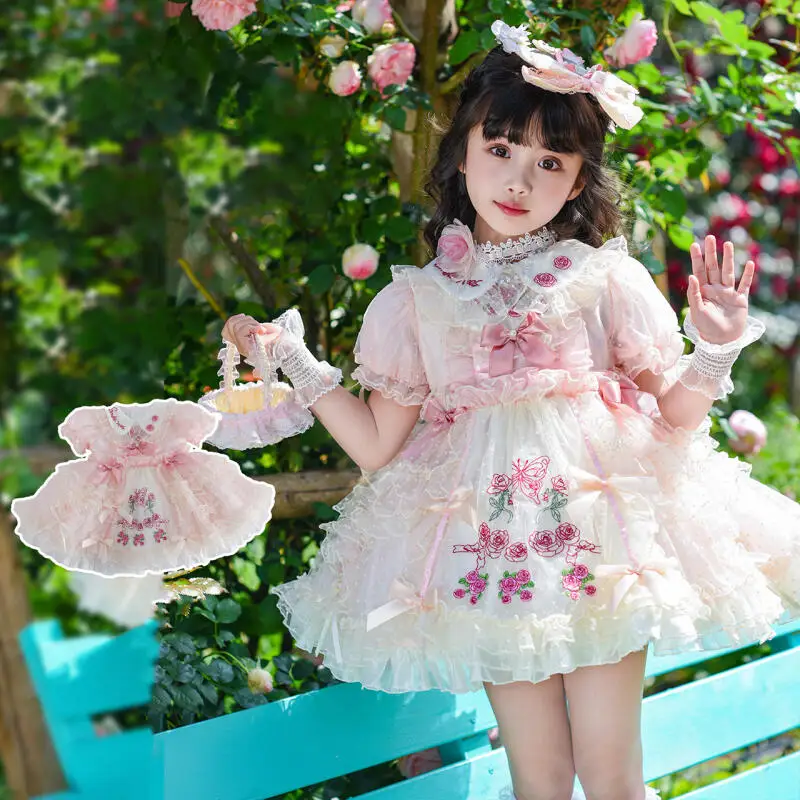 Pink Rose Embroidery Girls Lolita Princess Dress Ruffled Layered Tutu Gown Bow Decor Kids Party Birthday Festival Costume Gift
Pink Rose Embroidery Girls Lolita Princess Dress Ruffled Layered Tutu Gown Bow Decor Kids Party Birthday Festival Costume Gift