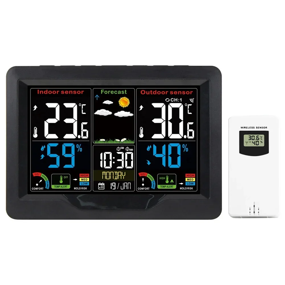 Multi Functional Weather Clock with Wireless Sensor Displays Time in 7 Languages and Comfortable Environment Levels
Multi Functional Weather Clock with Wireless Sensor Displays Time in 7 Languages and Comfortable Environment Levels