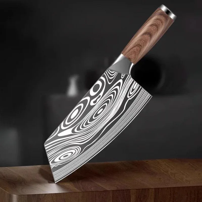 Laser-etched patterned meat cleaver, multi-purpose kitchen slicing knife, professional chef's knife, sharp fish filleting knife
Laser-etched patterned meat cleaver, multi-purpose kitchen slicing knife, professional chef's knife, sharp fish filleting knife