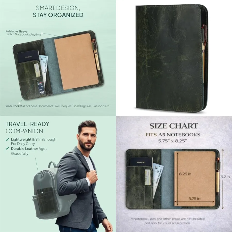 Genuine Leather A5 Journal Cover Refillable Notebook Cover, Fits 5.75 x 8.25 in, Card Slots Pocket and Pen Holder, Handmade Pro
Genuine Leather A5 Journal Cover Refillable Notebook Cover, Fits 5.75 x 8.25 in, Card Slots Pocket and Pen Holder, Handmade Pro