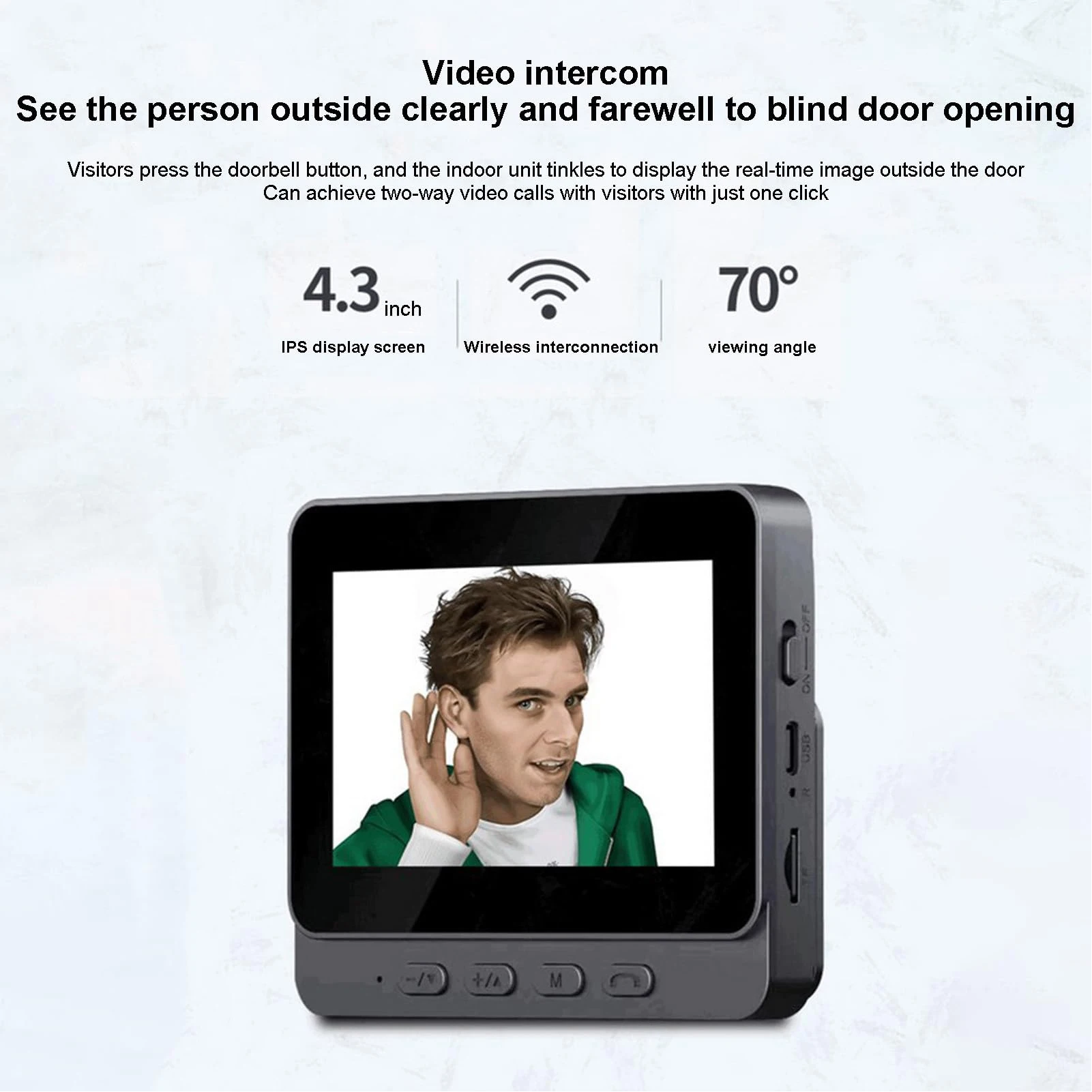Wireless WiFi Video Doorbell Wireless Video Doorbell 4.3in Stable Connection 2 Way Intercom WiFi Video Doorbell for Home Indoor
Wireless WiFi Video Doorbell Wireless Video Doorbell 4.3in Stable Connection 2 Way Intercom WiFi Video Doorbell for Home Indoor