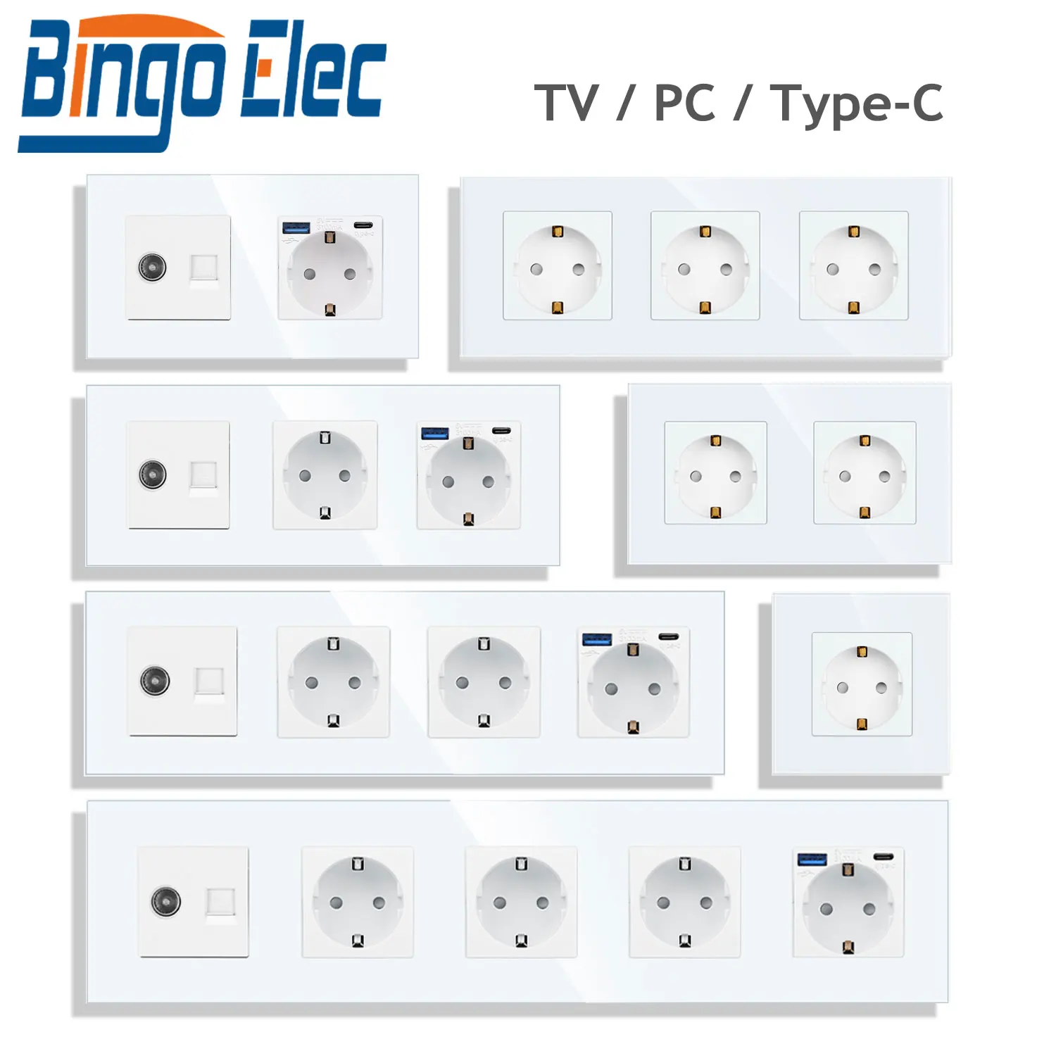 BINGOELEC EU Power Socket CAT6/TV Dedicated Socket With Type-c Charging Port 220V 16A Glass Panel Russia Spain Wall Socket
BINGOELEC EU Power Socket CAT6/TV Dedicated Socket With Type-c Charging Port 220V 16A Glass Panel Russia Spain Wall Socket