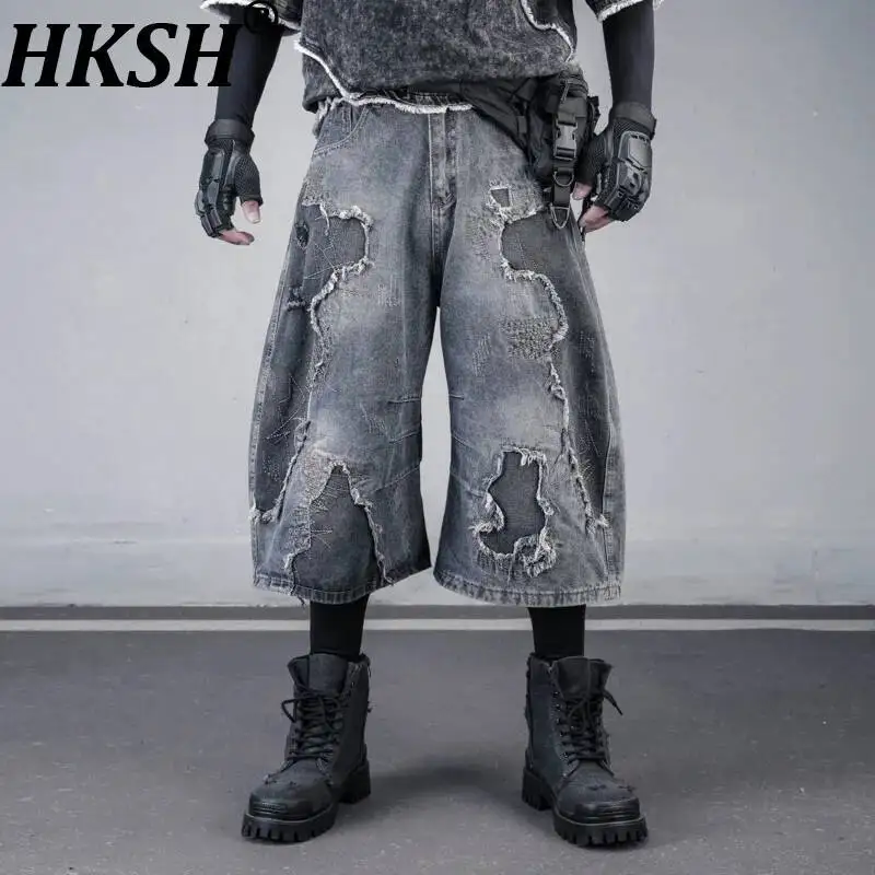 HKSH Spring New Men Tide Punk Unique Distressed Heavy Washed Retro Patchwork Embroidered Raw Edge Cropped Wide-Leg Jeans HK25052
HKSH Spring New Men Tide Punk Unique Distressed Heavy Washed Retro Patchwork Embroidered Raw Edge Cropped Wide-Leg Jeans HK25052