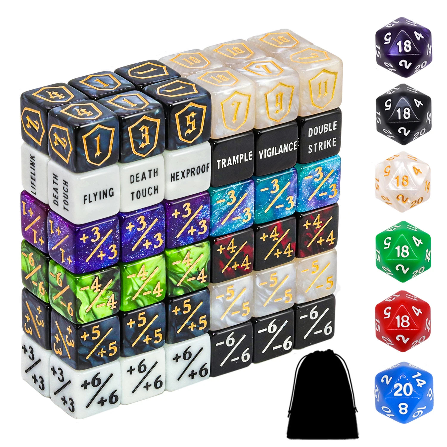 Набор из 78 кубиков MTG с счетчиком жизни Plus 1, кубиками с ключевыми словами, кубиками-щитами и кубиками Spindown в 12 цветах для Magic The Gathering
Набор из 78 кубиков MTG с счетчиком жизни Plus 1, кубиками с ключевыми словами, кубиками-щитами и кубиками Spindown в 12 цветах для Magic The Gathering