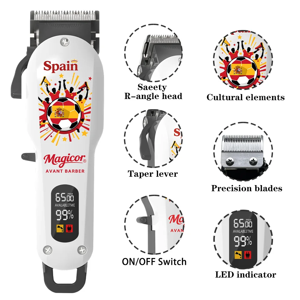 Magicor New Professional Cordless Hair Clipper - Spain-Themed Creative Design High Power for Barber & Home Use LCD Display
Magicor New Professional Cordless Hair Clipper - Spain-Themed Creative Design High Power for Barber & Home Use LCD Display