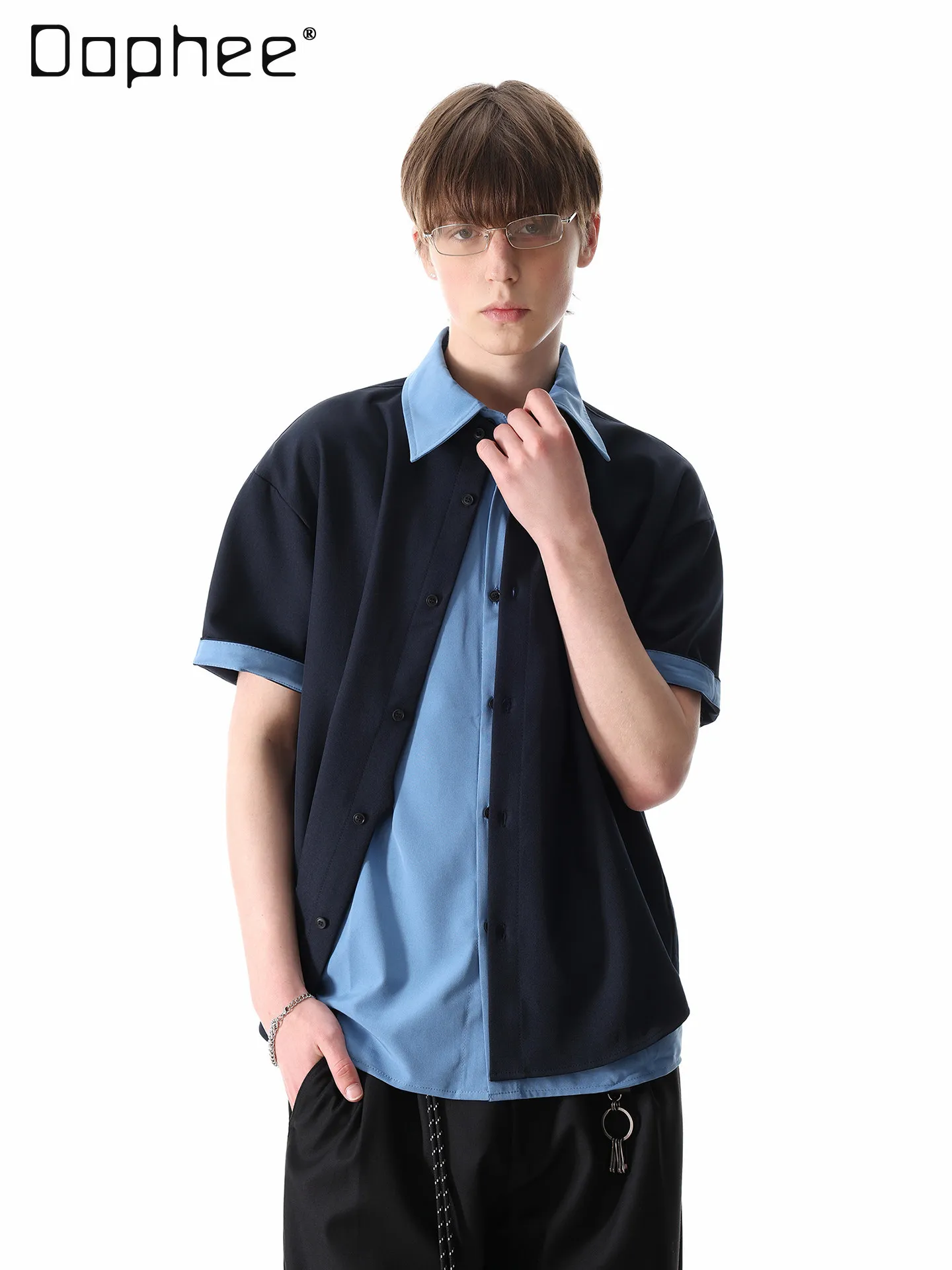 Summer Men's Double Layer Fake Two-piece Short Sleeve Blue Shirt Casual Loose Coffee Color Block Button Down Daily Top
Summer Men's Double Layer Fake Two-piece Short Sleeve Blue Shirt Casual Loose Coffee Color Block Button Down Daily Top
