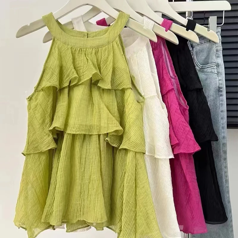 Women's New Summer Korean Version Solid Color Off Shoulder Cake Layer Neck Hanging Fashion Loose Thin Style Sling Chiffon Tops
Women's New Summer Korean Version Solid Color Off Shoulder Cake Layer Neck Hanging Fashion Loose Thin Style Sling Chiffon Tops