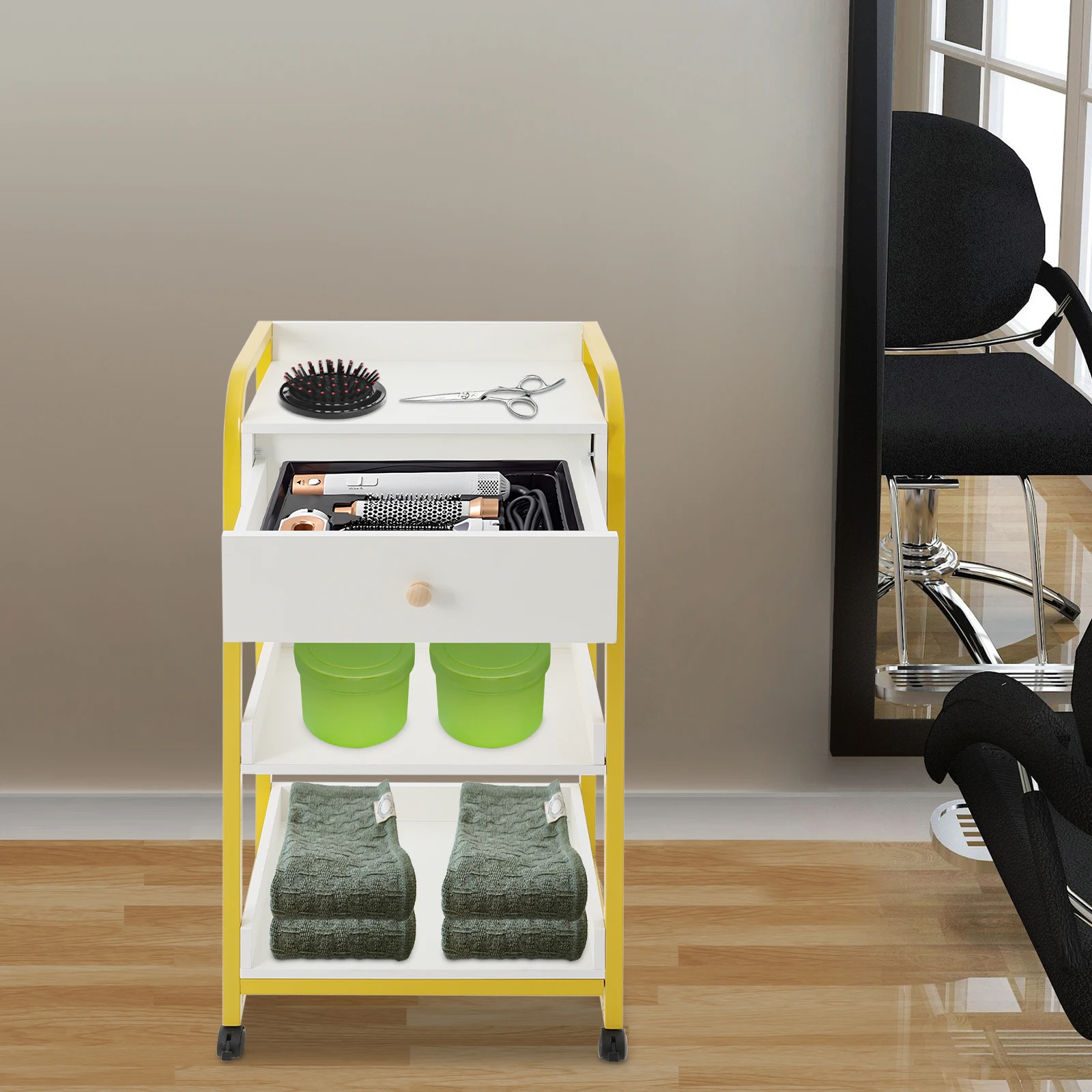 Salon Trolley Cart, 2 Tier 1 Drawer Beauty Salon Storage Cabinet, Portable Tool Cart for Hairdressing, Nail, Tattoo Supplies
Salon Trolley Cart, 2 Tier 1 Drawer Beauty Salon Storage Cabinet, Portable Tool Cart for Hairdressing, Nail, Tattoo Supplies