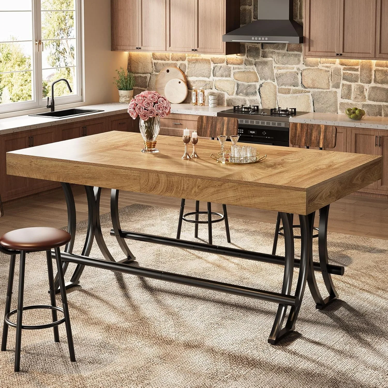 63" Counter Height Dining Table with Footrest, Rectangular Kitchen Bar Pub Table
63" Counter Height Dining Table with Footrest, Rectangular Kitchen Bar Pub Table