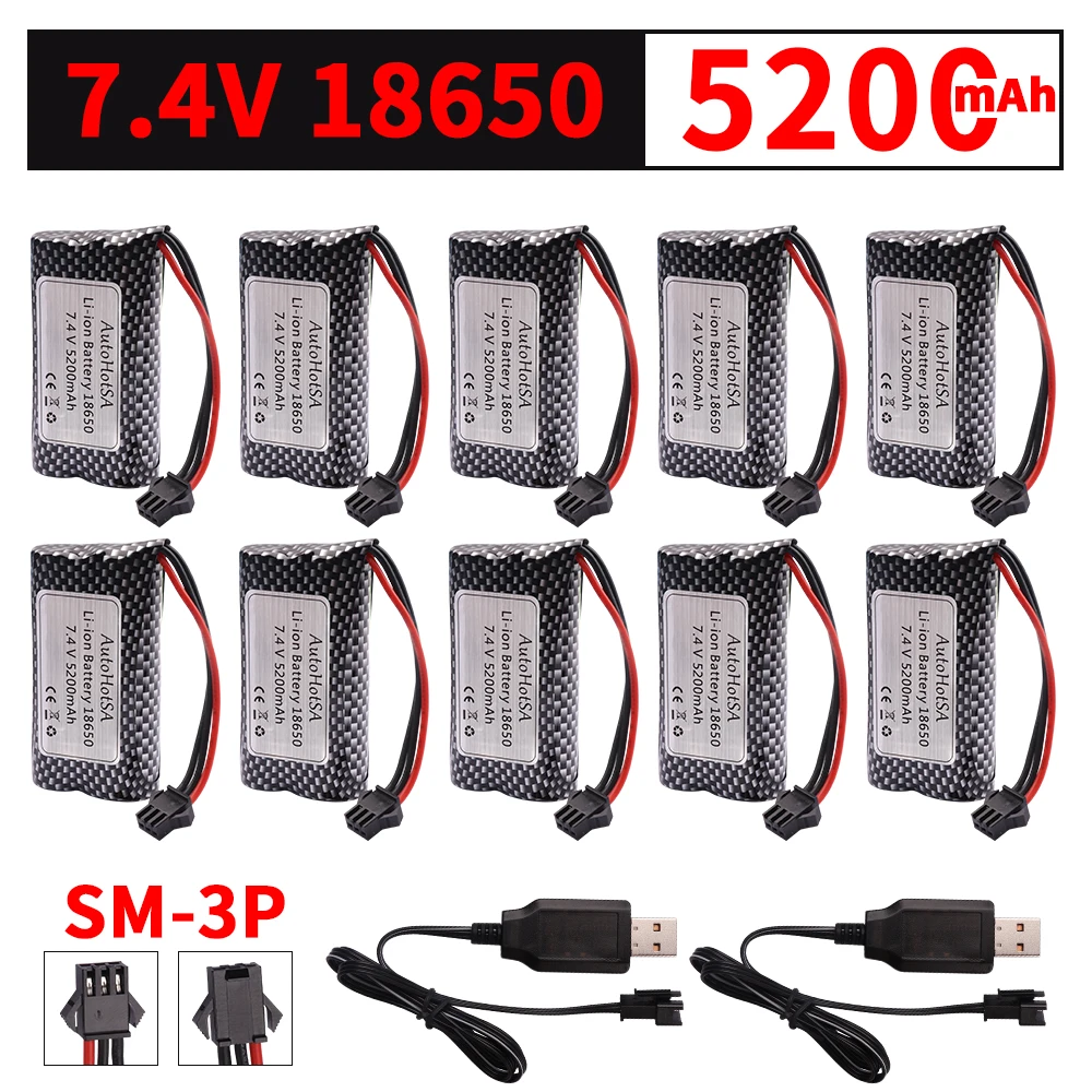 Upgrade 7.4V 5200mAh Li-ion Battery SM-3P Plug With USB Charger For MN82 MN128 MN78 LC79 Remote Control Car Battery 2S 18650 20C
Upgrade 7.4V 5200mAh Li-ion Battery SM-3P Plug With USB Charger For MN82 MN128 MN78 LC79 Remote Control Car Battery 2S 18650 20C
