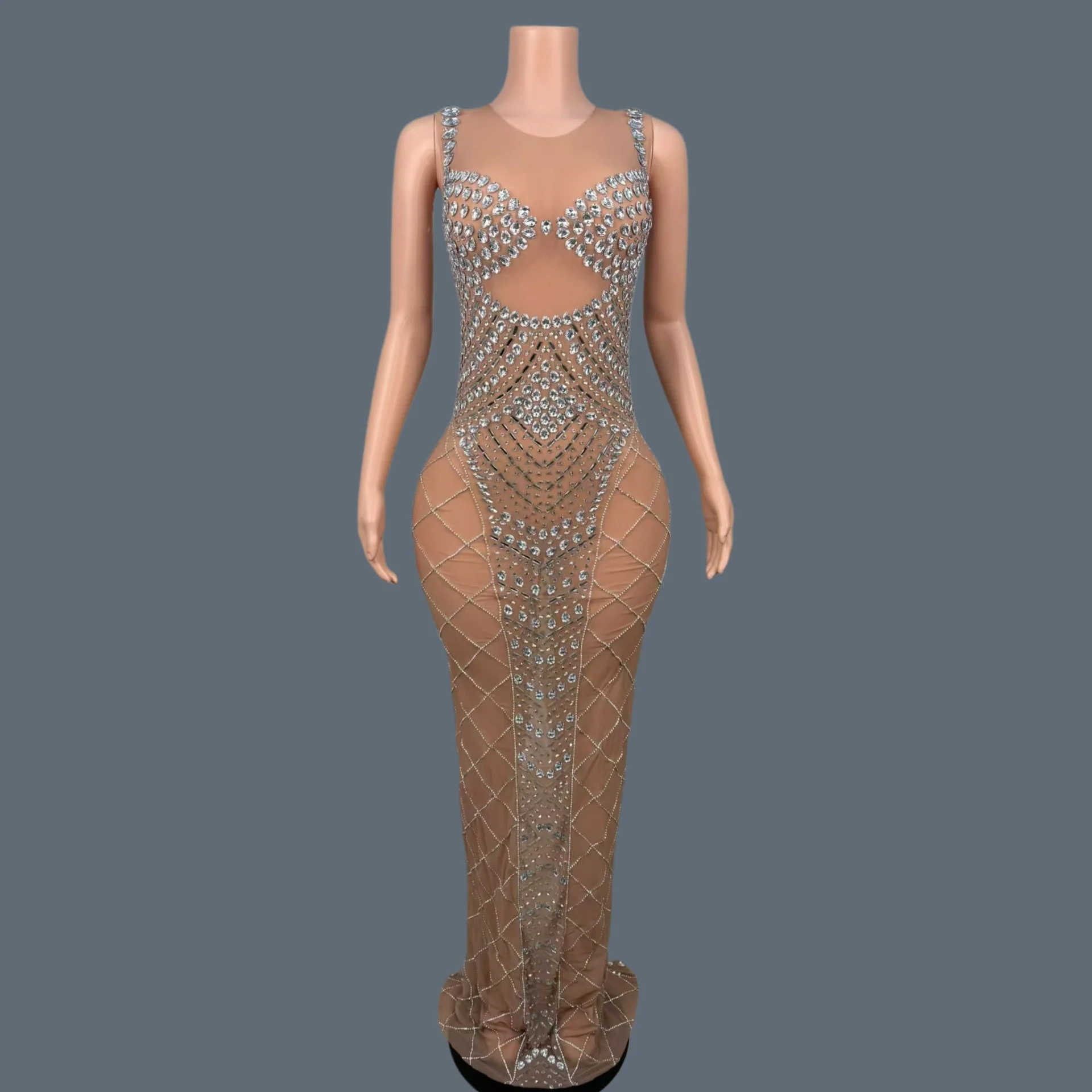 Women Silver Rhinestone Mesh Mermaid Maxi Dress Sleeveless Sparkly Diamond Geometric Sheer Evening Stage Sexy Gown Wangge
Women Silver Rhinestone Mesh Mermaid Maxi Dress Sleeveless Sparkly Diamond Geometric Sheer Evening Stage Sexy Gown Wangge