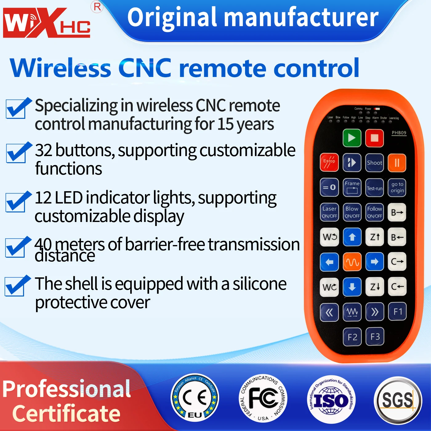 XHC Factory Sale Programmable Remote Control CNC Pendant Wireless Handwheel pendant with USB Receiver for Software Company PHB10
XHC Factory Sale Programmable Remote Control CNC Pendant Wireless Handwheel pendant with USB Receiver for Software Company PHB10