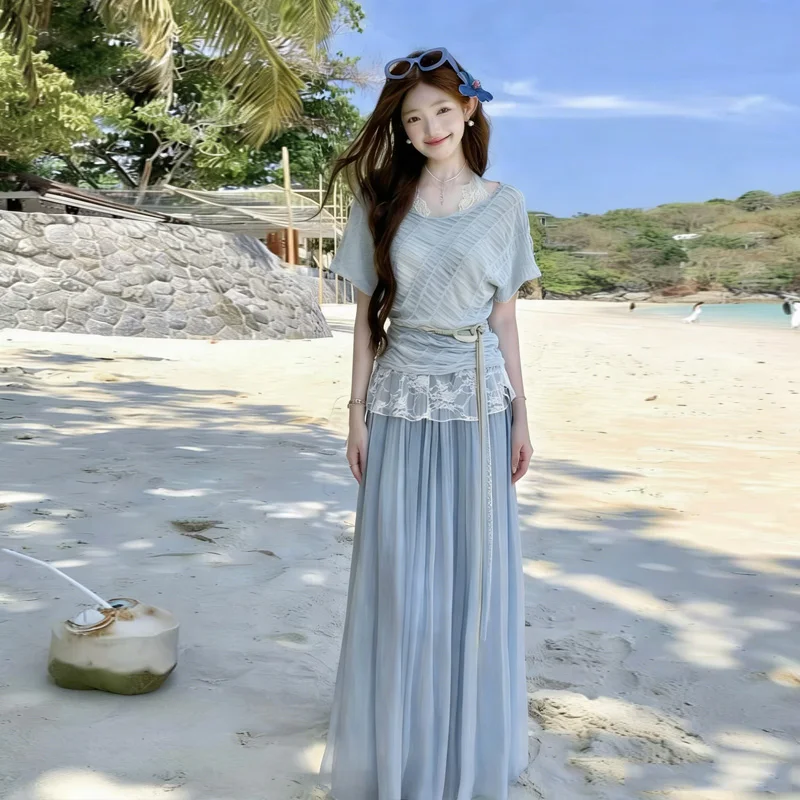 Summer 2026 Vacation Style Loose Fit Two-Piece Set Long Sleeveless Top And High Waist Midi Skirt Casual Chic Universal Size
Summer 2026 Vacation Style Loose Fit Two-Piece Set Long Sleeveless Top And High Waist Midi Skirt Casual Chic Universal Size